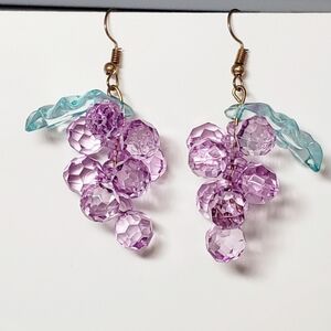 Unique Faceted Beaded Grape Bunches Dangly Statement Earrings